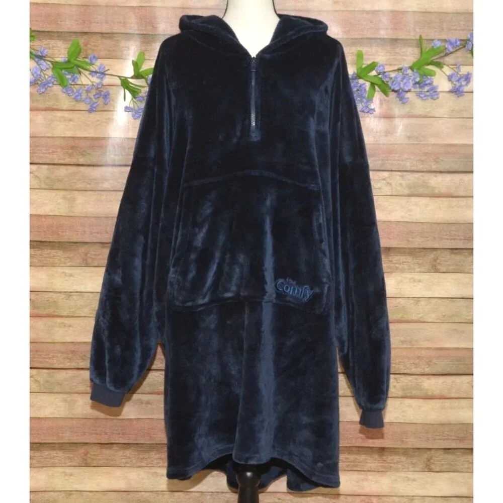 The Comfy Original Quarter-Zip Wearable Blanket Navy Blue One Size SO Soft Cozy
